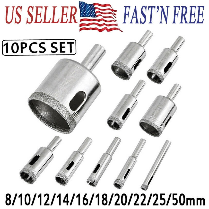 10pcs Diamond Cutter Hole Saw Drill Bit Tool 8-50MM SET For Tile Ceramic Glass