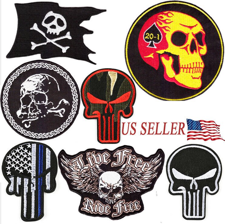 Punisher Skull Skull & Bones Crossbones Patch Iron on Embroidered Jacket Bag Cap