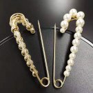 Korean pearls stones  gold plated pins brooch clothing accessories 7.5cm x 2cm (5pcs pack)