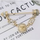 Unique Korean banquet pins rhinestones rod crystals scepter gold brooches
