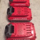 3 x Craftsman 20 Volt Lithium Ion 1.3 AH Battery V20 CMCB201 Wholesale Lot