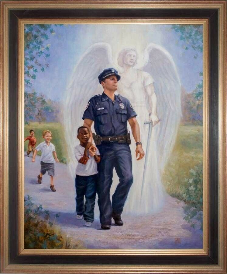 The Protector Police Guardian Angel Framed Canvas