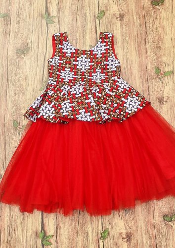 African wax print kids tulle ball dress