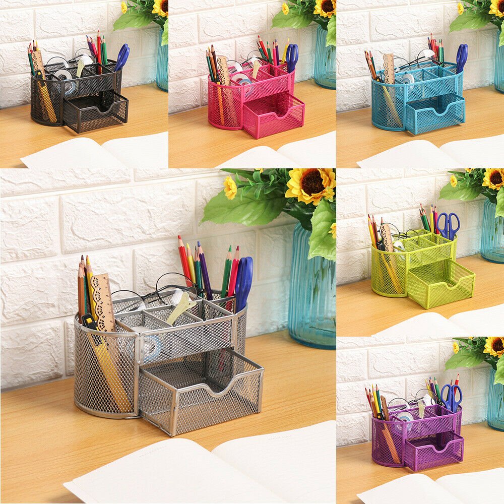 9 in 1 Metal Pen Holder Stationery Container Desk Organizer Storage Box