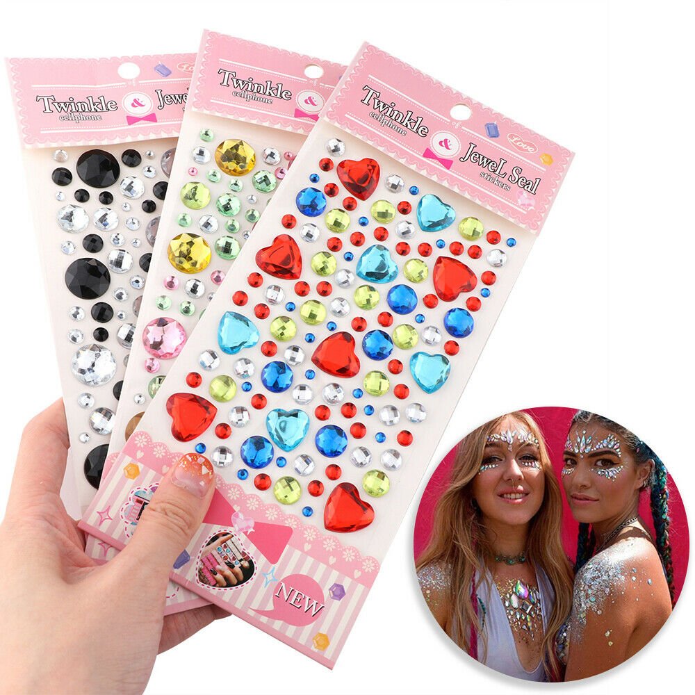 Body Jewels Adhesive Face Jewelry 3D Crystal Tattoo Forehead Gems Stickers