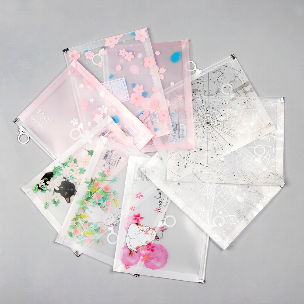 Ring zipper File Folder Transparent Document Bag Paper Holder Pencil Case