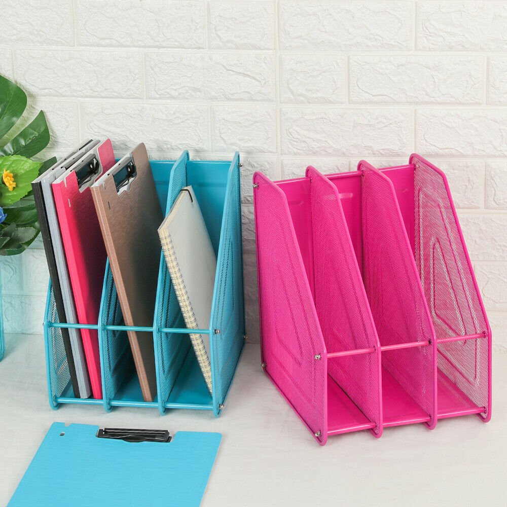 Stationery Papers Tray File Holder Shelf 3 Tier Desk Organizer Metal Bookends