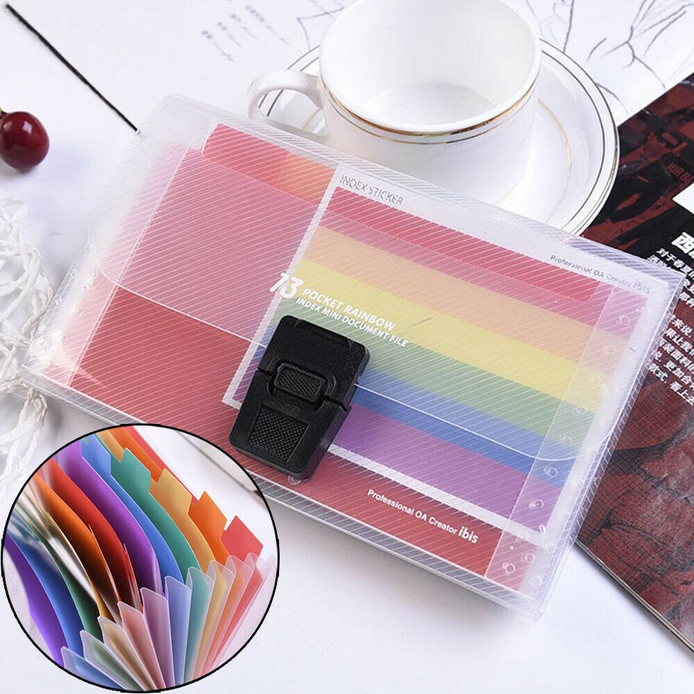 Plastic Expanding File Case 13 Pockets Paper Organizer File Folder Document Bag