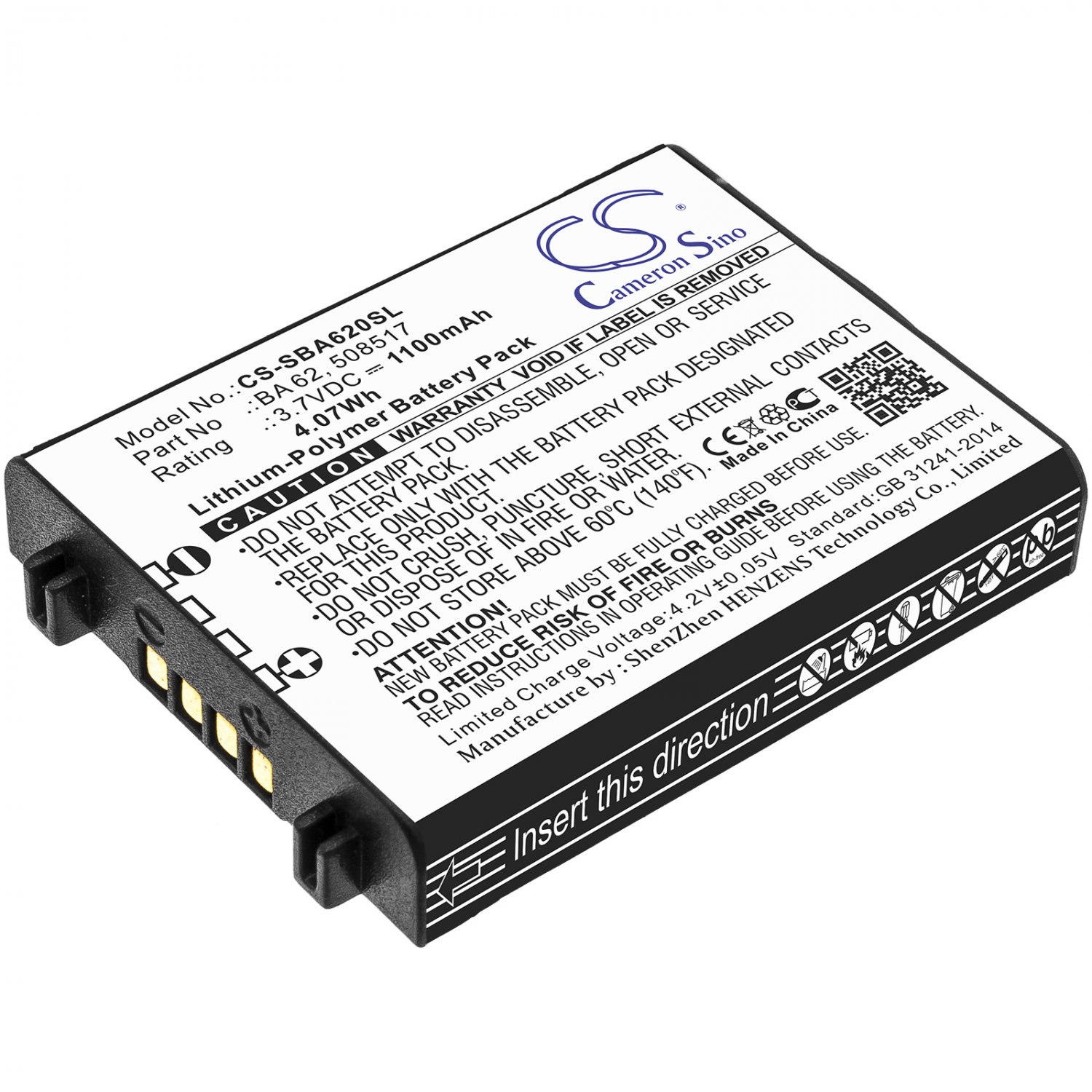 BATTERY SENNHEISER 508517, BA 62 FOR L 6000, LM 6062, SK 6212, SK 6212 bodypack wireless transmitter