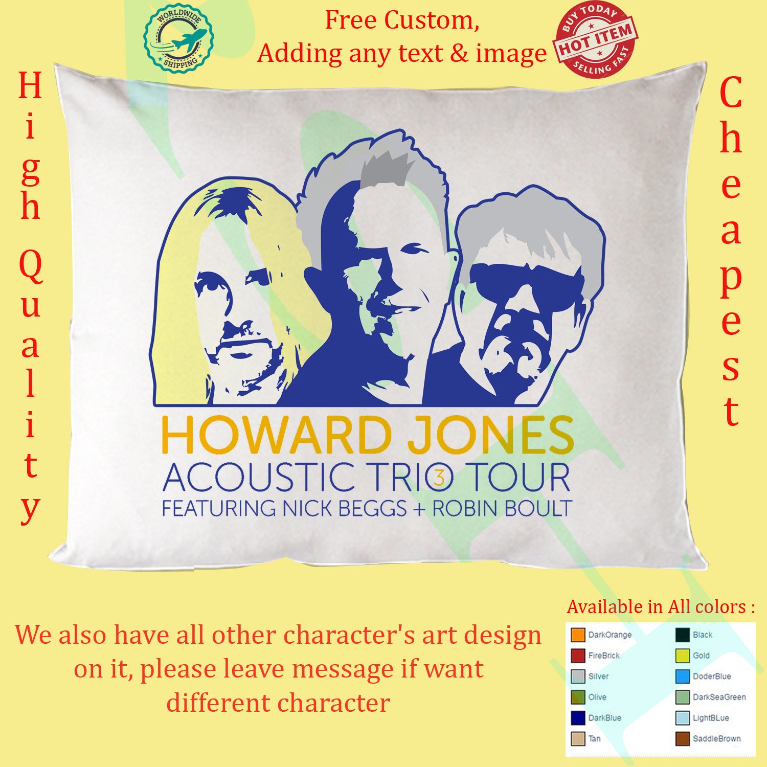 NEW HOWARD JONES NICK BEGGS ROBIN BOULT ACOUSTIC TRIO TOUR Pillow Cases