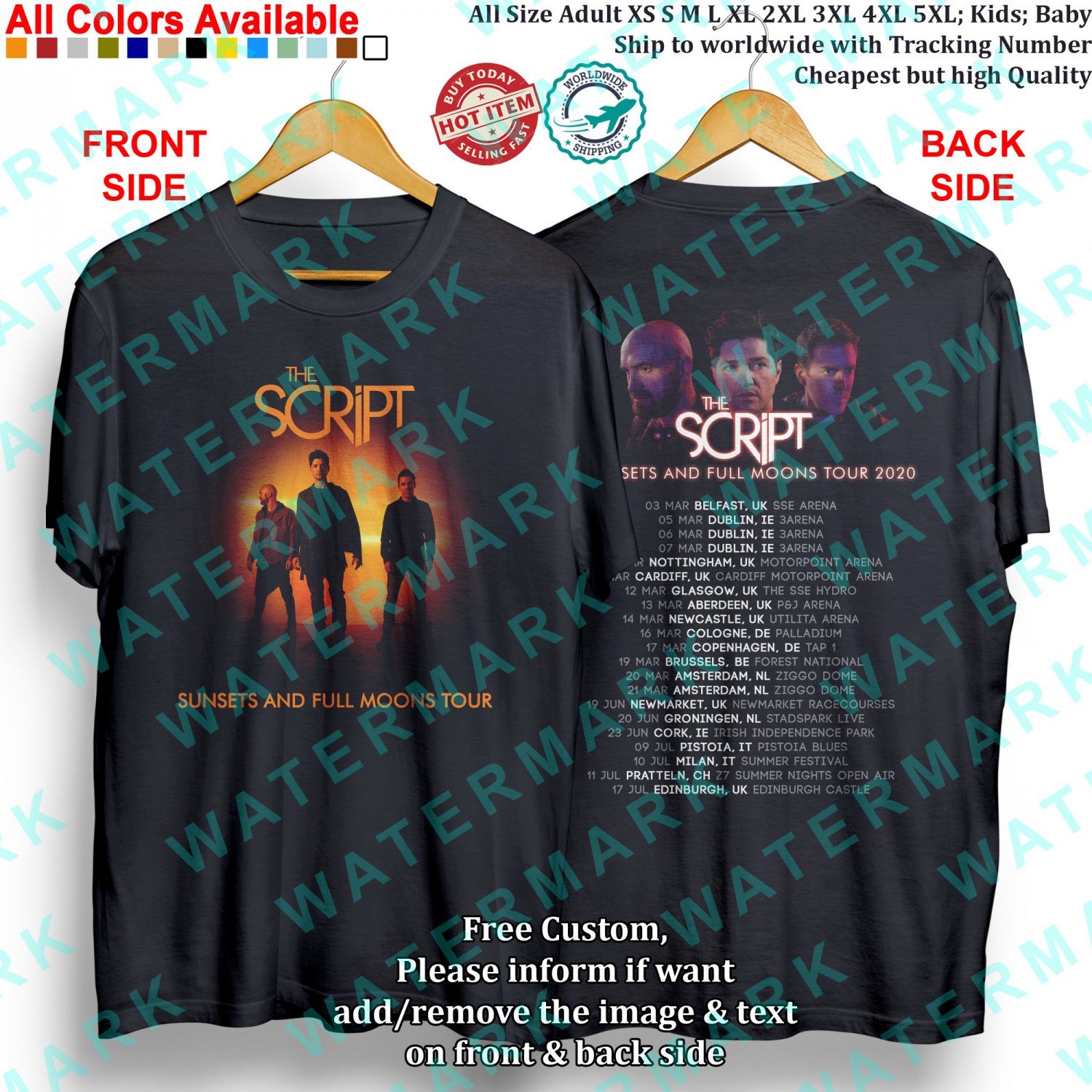 THE SCRIPT SUNSETS AND FULL MOONS TOUR 2020 T-shirt All Size Adult S-5XL Kids Baby's Toddler