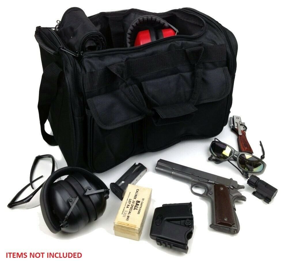 Large Deluxe Shooters Tactical Range Bag in Black Concealed Pocket Ammo Gear