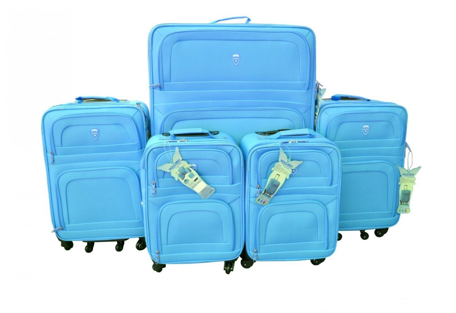 New 5 Pcs Nested Luggage Travel Set Blue Color Telescope Handle spinner wheels