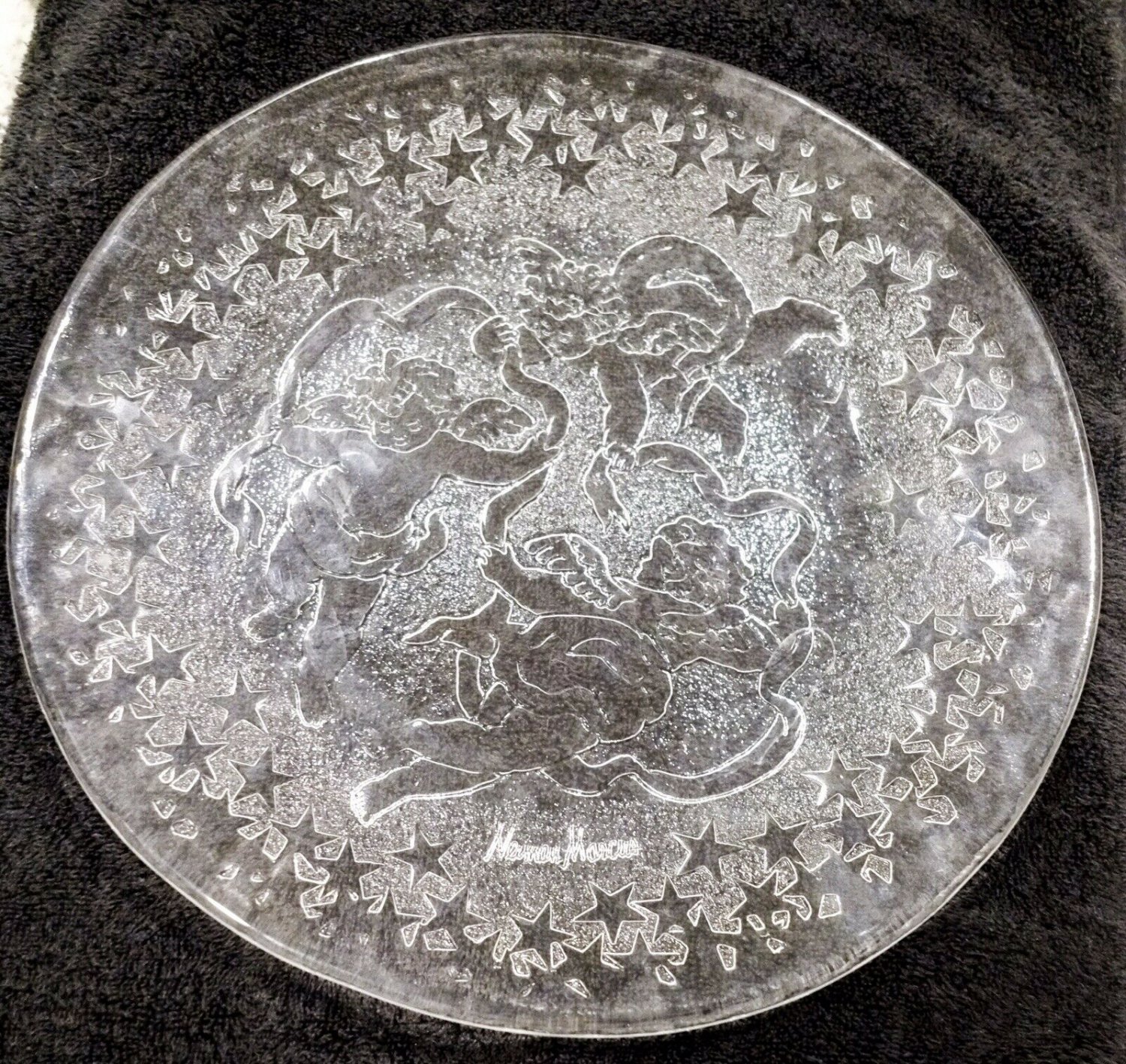 Neiman Marcus Christmas Glass Serving Platter Cherubs 12 3/4"