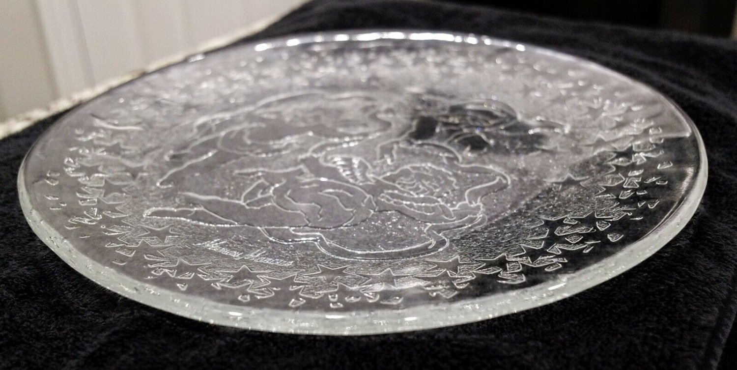 Neiman Marcus Christmas Glass Serving Platter Cherubs 12 3/4