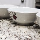 Set Of Four Ko To Porcelain Dessert Bowls Hand Painted Maroon Flowers Light Gray