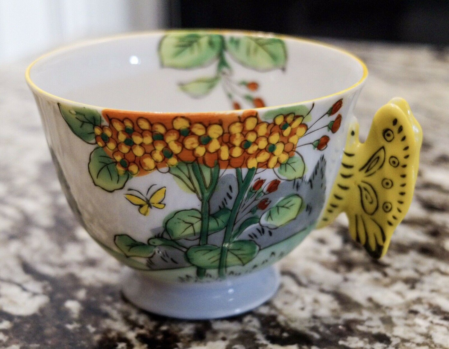 Vintage Hand Painted Japanese Tea Cup with Butterfly Handle
