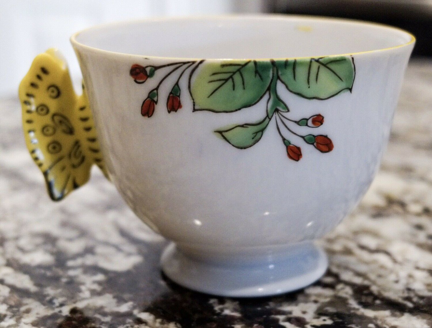 Vintage Hand Painted Japanese Tea Cup with Butterfly Handle