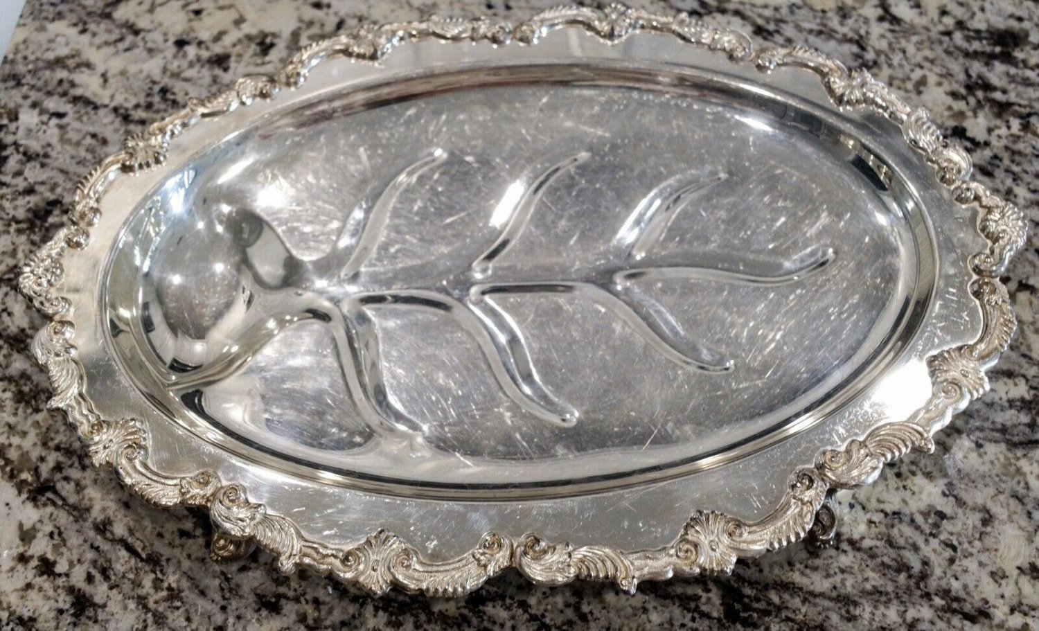 Sheridan Silver Company 19”x 13” Silver Plate on Copper Footed Meat