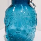 Large Turquoise Blue Apothecary / Canning Jar with Embossed Fruit