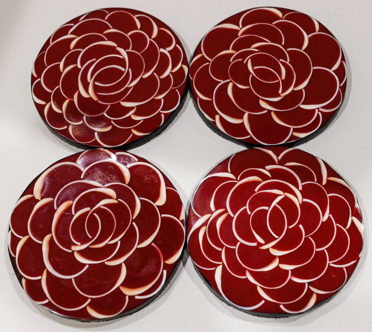 4 Red & White Floral Coasters