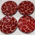 4 Red & White Floral Coasters