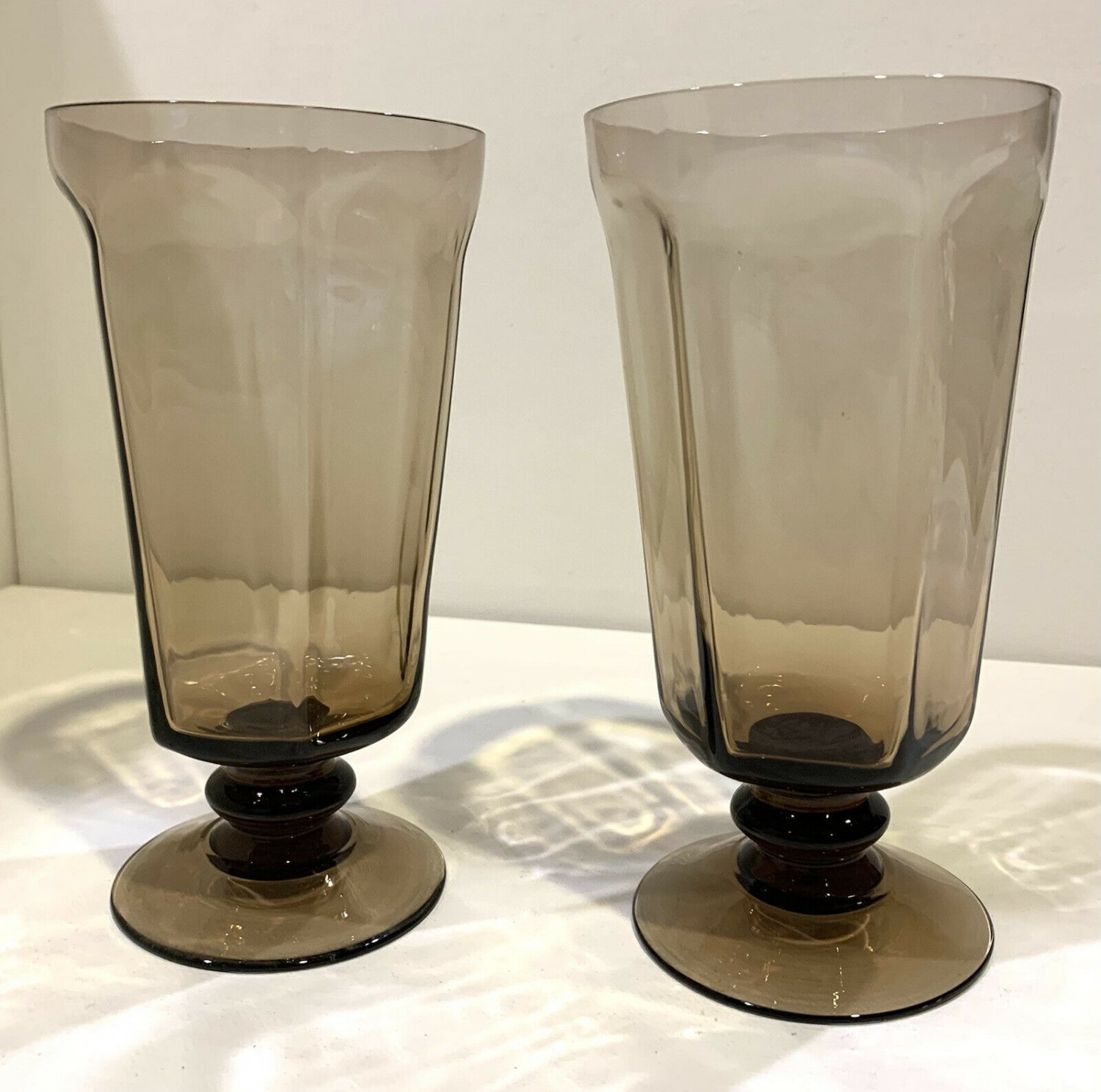 Set of 2 Lenox Crystal Antique Light Brown Colored Iced Tea Goblets