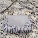Moda Luxe Grey Ladies Handbag with Fringe and Gold Chain