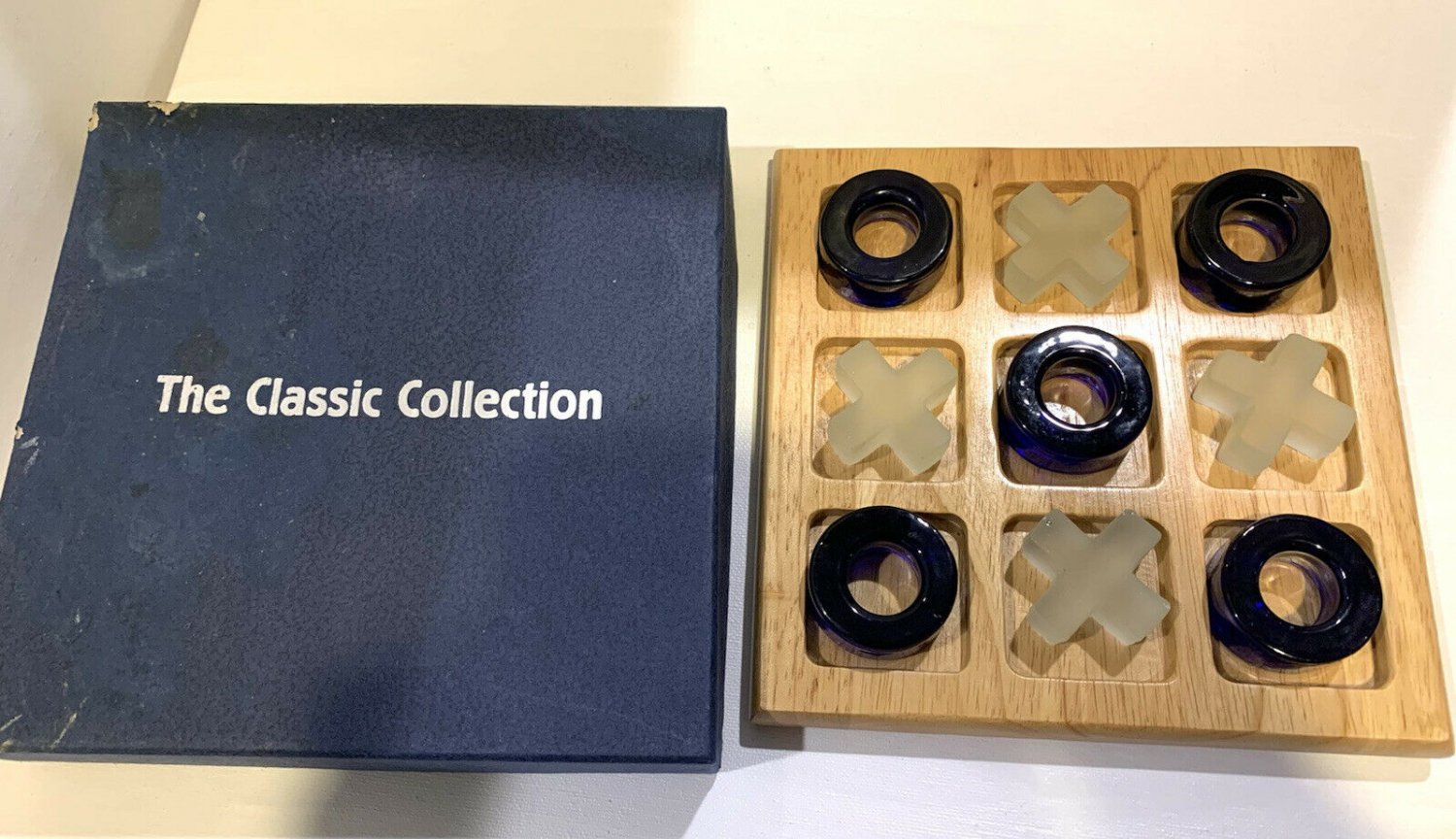 The Classic Collection Tic Tac Toe 8” x 8” Wooden Board with Glass Pieces