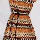 Tacera Brown And Orange Short Sleeve Dress with Rope Tie Size Small