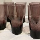 Set of 6 Cannabis Leaf Hand-Etched Purple Art Glasses