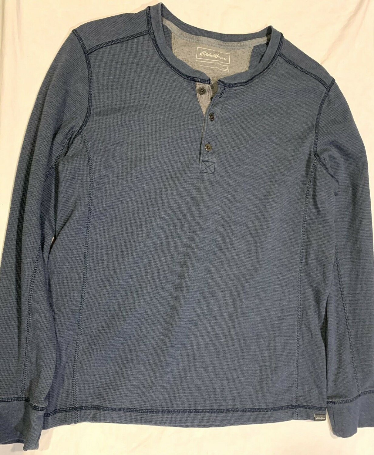 Eddie Bauer Men’s Blue Long Sleeve Waffle Knit 3 Button Pullover Shirt ...