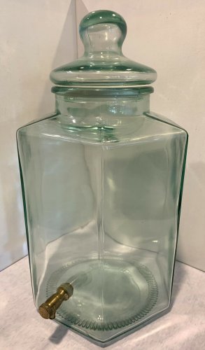 Vintage Green Glass Beverage Dispenser Brass Spigot Made In Italy 2 Gallon