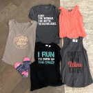 Lot of 5 Women’s Size Small Shirts and Pair of Socks, Aunt, Wine, & Running