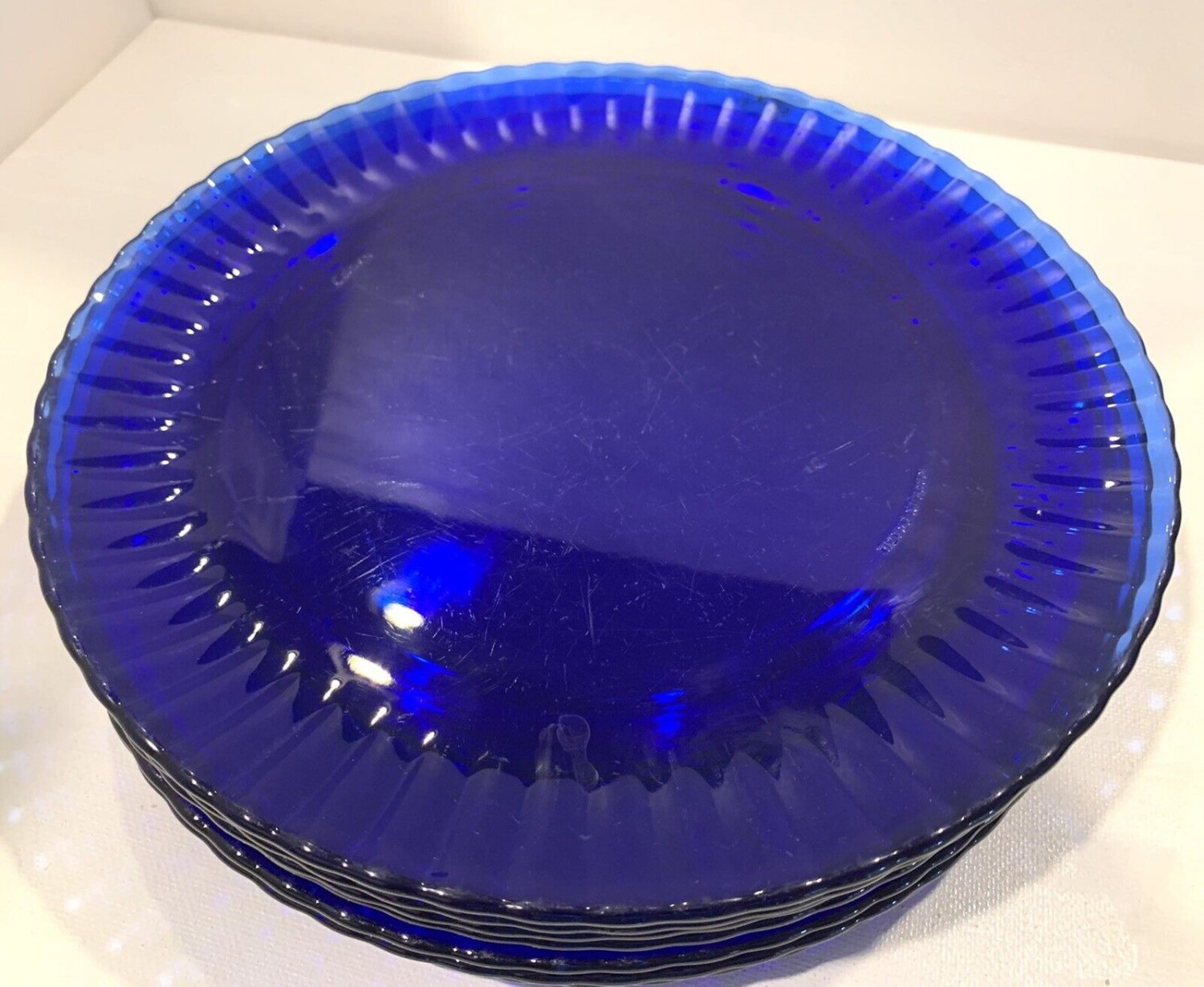 Set of 7 Colorex 10” Cobalt Blue Glass Plates