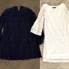 2 Women’s Blue & White Lace Dresses Size Large & Size 10