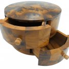 Jewelry wood box, Moroccan handmade Thuya Wooden Cylindrical Box with 2 Drawers