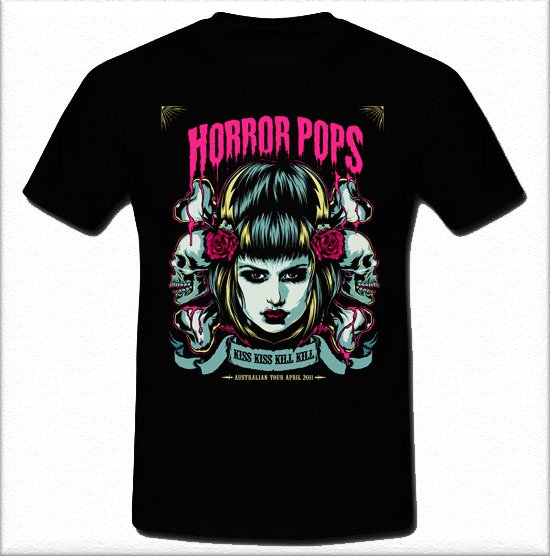 Horror Pops Tour Kiss kiss Kill Kill Danish punk band T-shirt Tee Size S M L XL 2XL