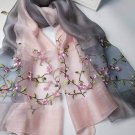 Embroidered with Floral, PinkSilk Scarf, Handmade Mulberry Silk Scarf--SS002
