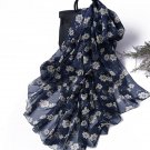 silk scarf with floral print,purplish blue flower,Handmade Mulberry Silk Scarf--SS-014