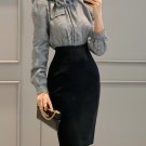 Grace OL Houndstooth Tie Collar Slim Two Pieces Dress