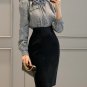 Grace OL Houndstooth Tie Collar Slim Two Pieces Dress