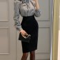 Grace OL Houndstooth Tie Collar Slim Two Pieces Dress