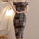 Retro Sexy Boat Neck Plaids Skinny Tank Dress