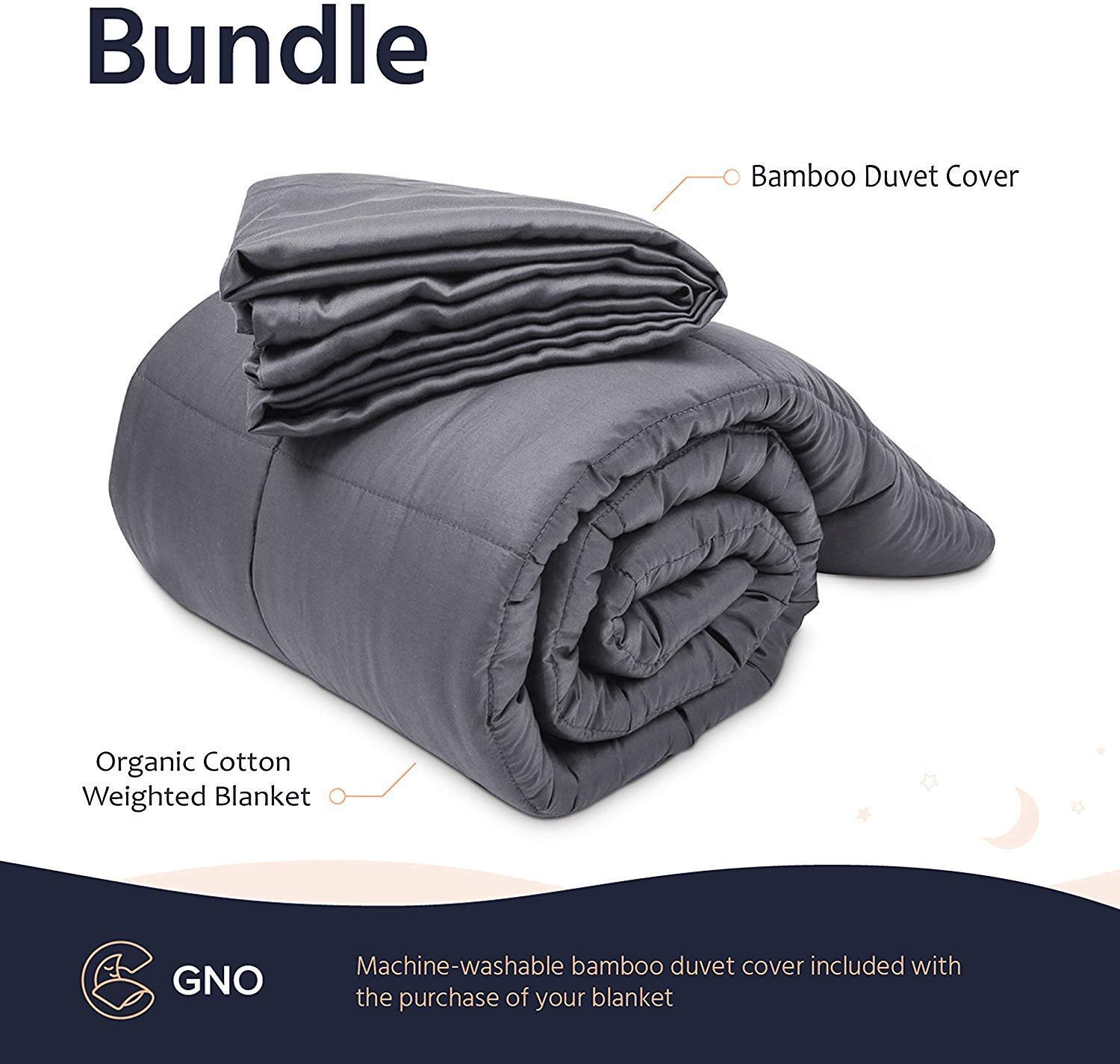 GnO Weighted Blanket & Bonus Removable Bamboo Duvet Cover 15 Lbs - 60
