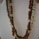 3 stranded Unakite/Goldstone Gemstone Necklace