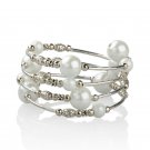 Adjustable Pearl Bead & Silver Wrap Bracelet