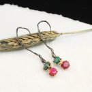 Women Handmade Silver Green and Red Jade Earring, Silver Earring, Gift Earring