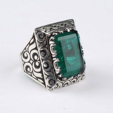 Men Emerald Silver Ring, Mens 925 Silver Handmade Ring, Man Jewelry Ring