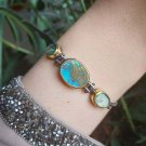Turquoise Silver Wristband for Women , Art Deco Silver Wristband